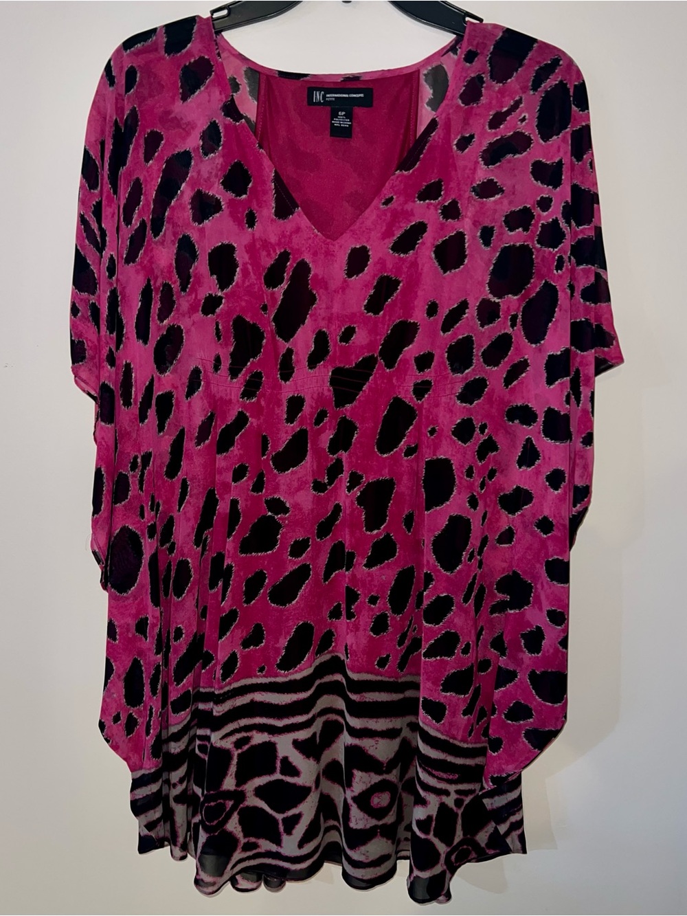 INC International Concepts Fuchsia and Black Animal Print V-Neck Mini Dress